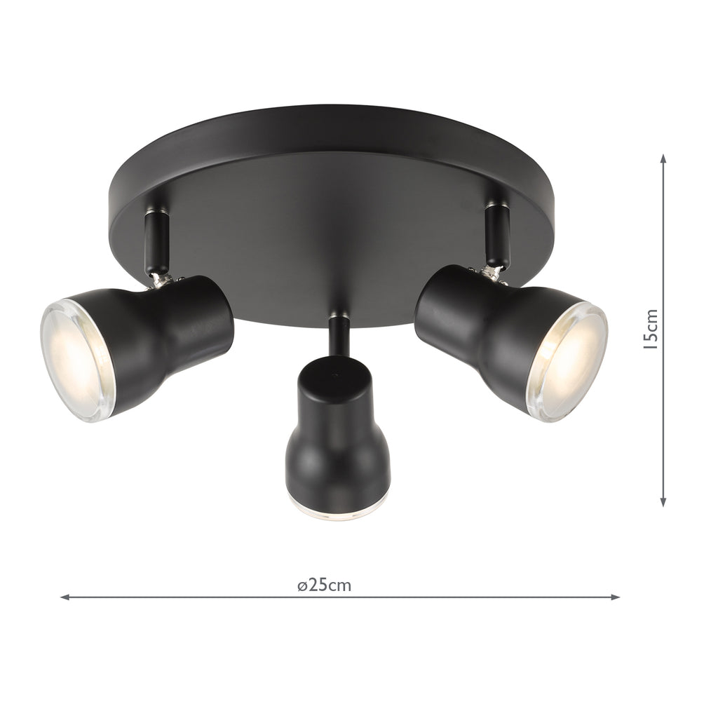 CLI7622 Clint 3 Light Bathroom Ceiling Spot Light Matt Black IP44