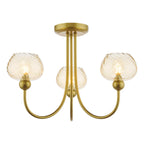 COG0335 Cognac 3 Light Semi-Flush Satin Gold and Champagne Ribbed Glass