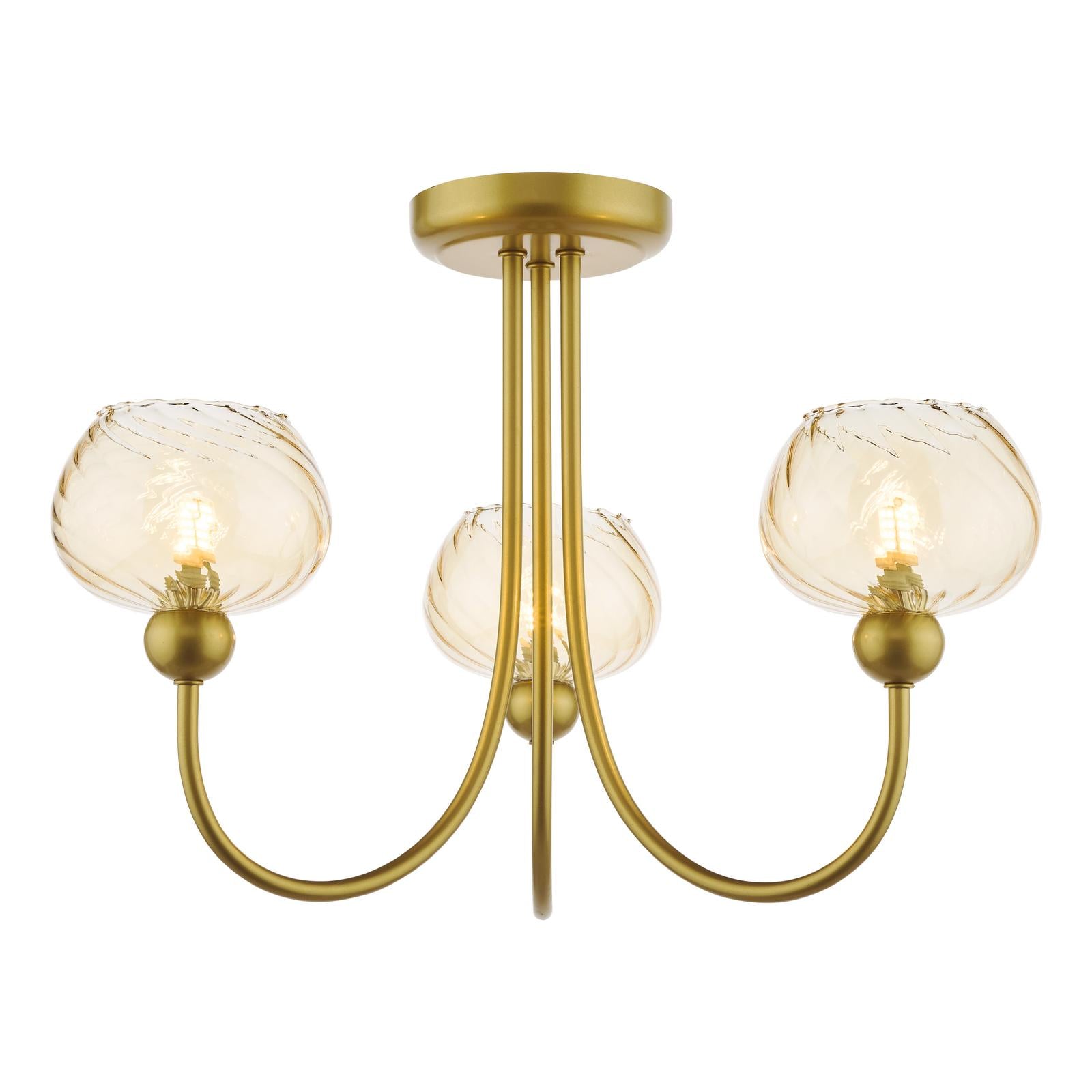 COG0335 Cognac 3 Light Semi-Flush Satin Gold and Champagne Ribbed Glass