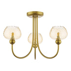 COG0335 Cognac 3 Light Semi-Flush Satin Gold and Champagne Ribbed Glass