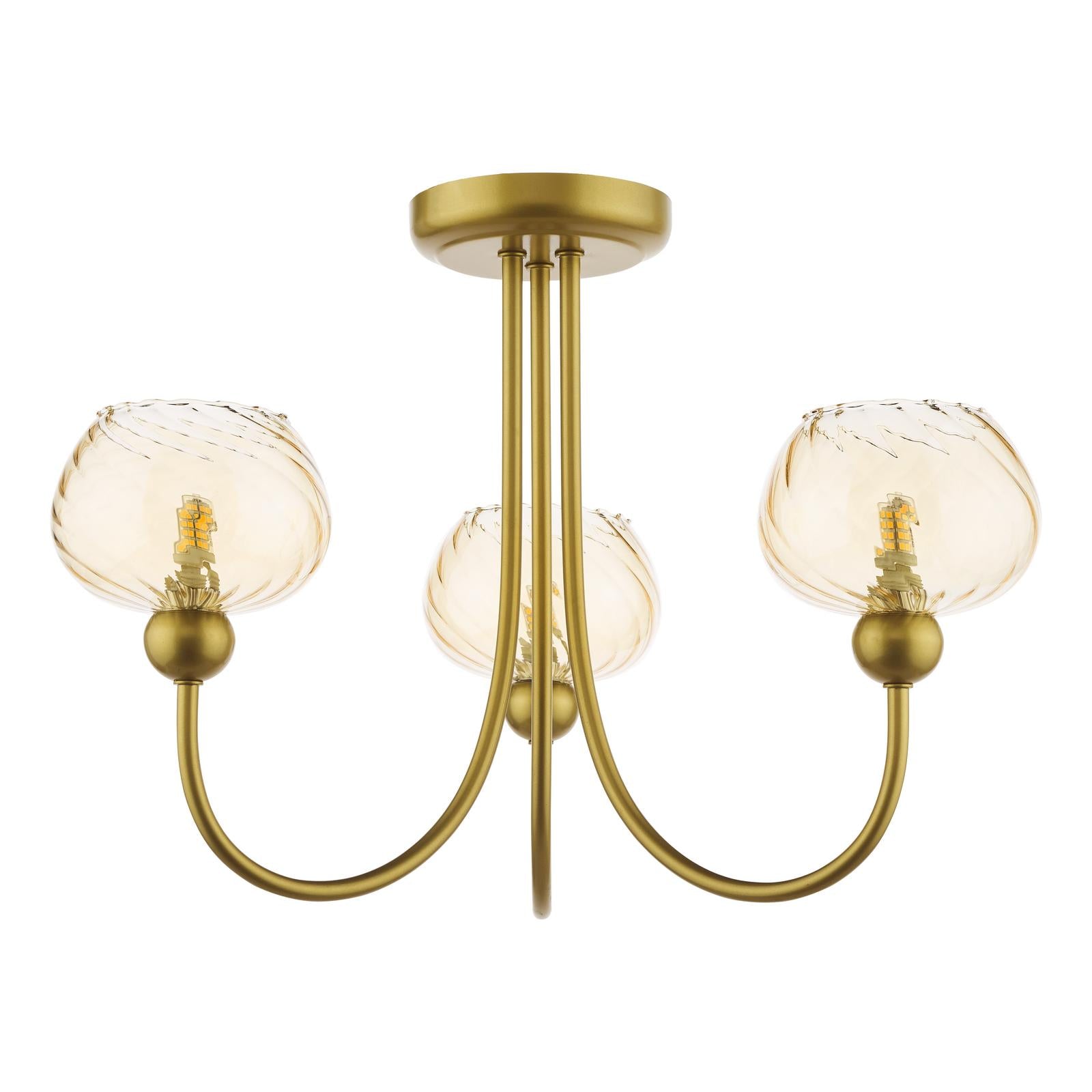 COG0335 Cognac 3 Light Semi-Flush Satin Gold and Champagne Ribbed Glass