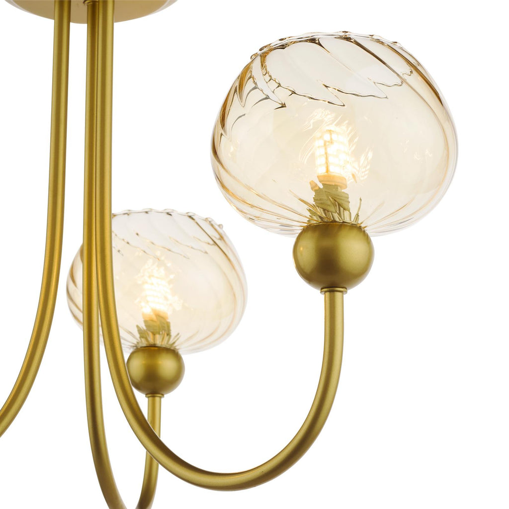 COG0335 Cognac 3 Light Semi-Flush Satin Gold and Champagne Ribbed Glass