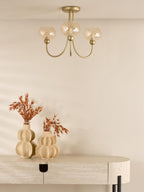 COG0335 Cognac 3 Light Semi-Flush Satin Gold and Champagne Ribbed Glass