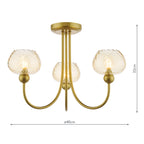 COG0335 Cognac 3 Light Semi-Flush Satin Gold and Champagne Ribbed Glass