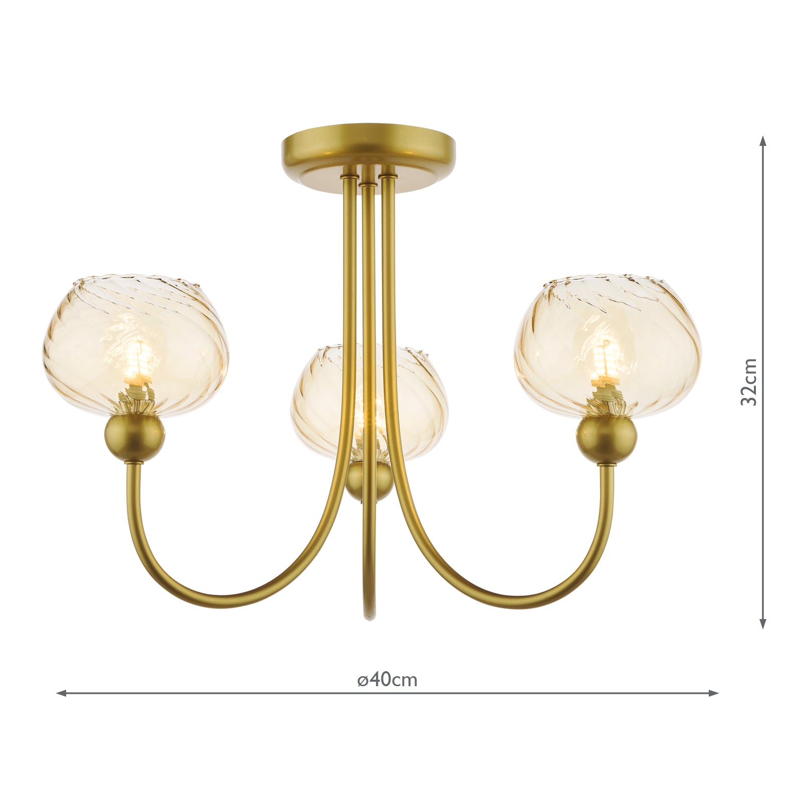 COG0335 Cognac 3 Light Semi-Flush Satin Gold and Champagne Ribbed Glass