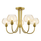 COG0535 Cognac 5 Light Semi-Flush Satin Gold and Champagne Ribbed Glass