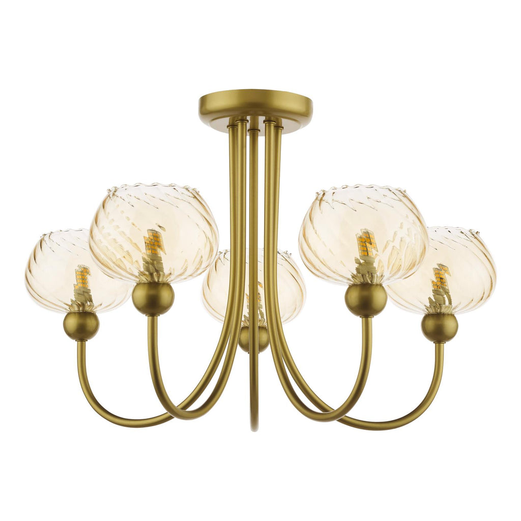 COG0535 Cognac 5 Light Semi-Flush Satin Gold and Champagne Ribbed Glass