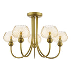COG0535 Cognac 5 Light Semi-Flush Satin Gold and Champagne Ribbed Glass