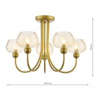 COG0535 Cognac 5 Light Semi-Flush Satin Gold and Champagne Ribbed Glass