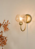 COG0735 Cognac Wall Light Satin Gold and Champagne Ribbed Glass