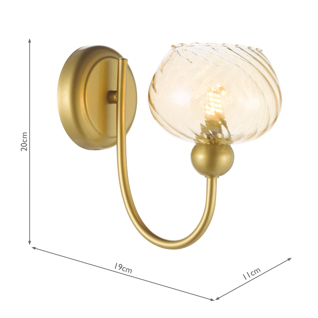 COG0735 Cognac Wall Light Satin Gold and Champagne Ribbed Glass