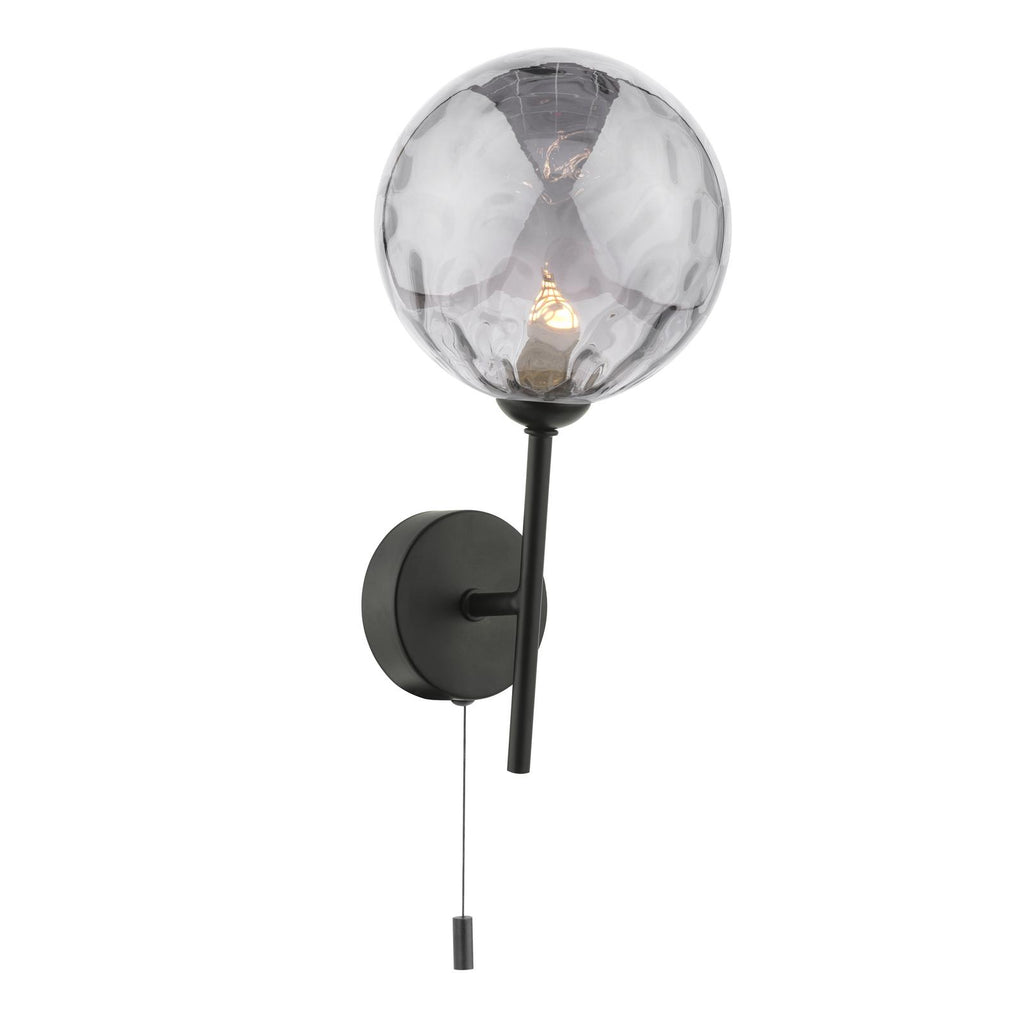 COH0722-10 Cohen Wall Light Matt Black With Smoked Dimpled Glass