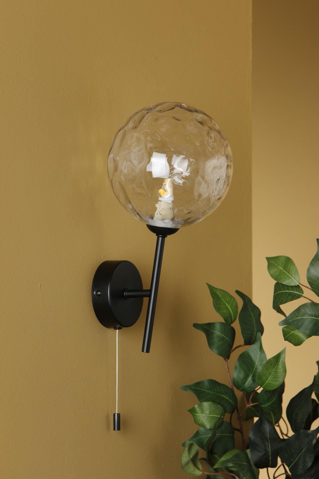 COH0722-12 Cohen Wall Light Matt Black With Clear Dimpled Glass