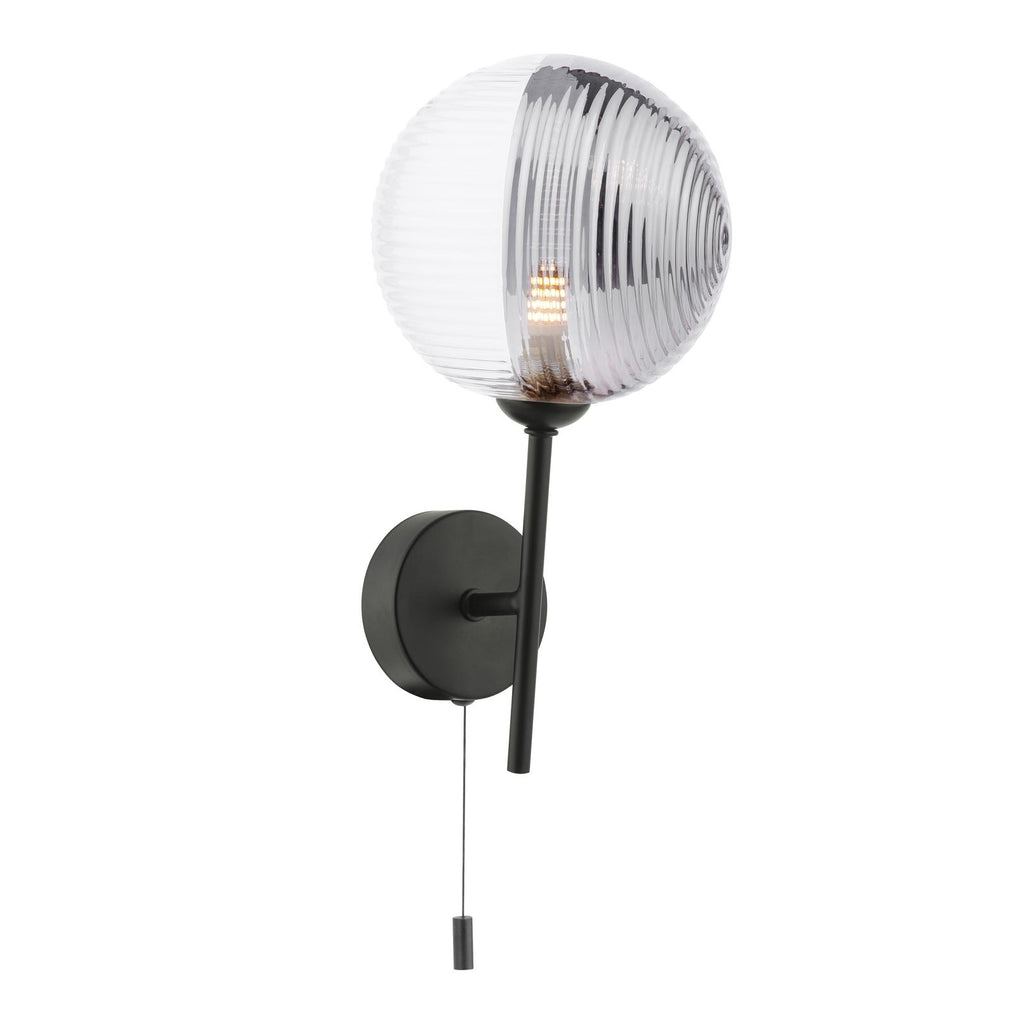 COH0722-19 Cohen Wall Light Matt Black With Smoked/Clear Ribbed Glass