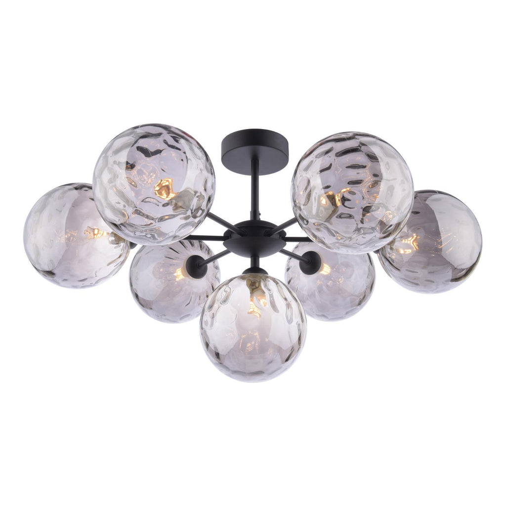 COH3422-10 Cohen 7 Light Pendant Matt Black With Smoked Dimpled Glass