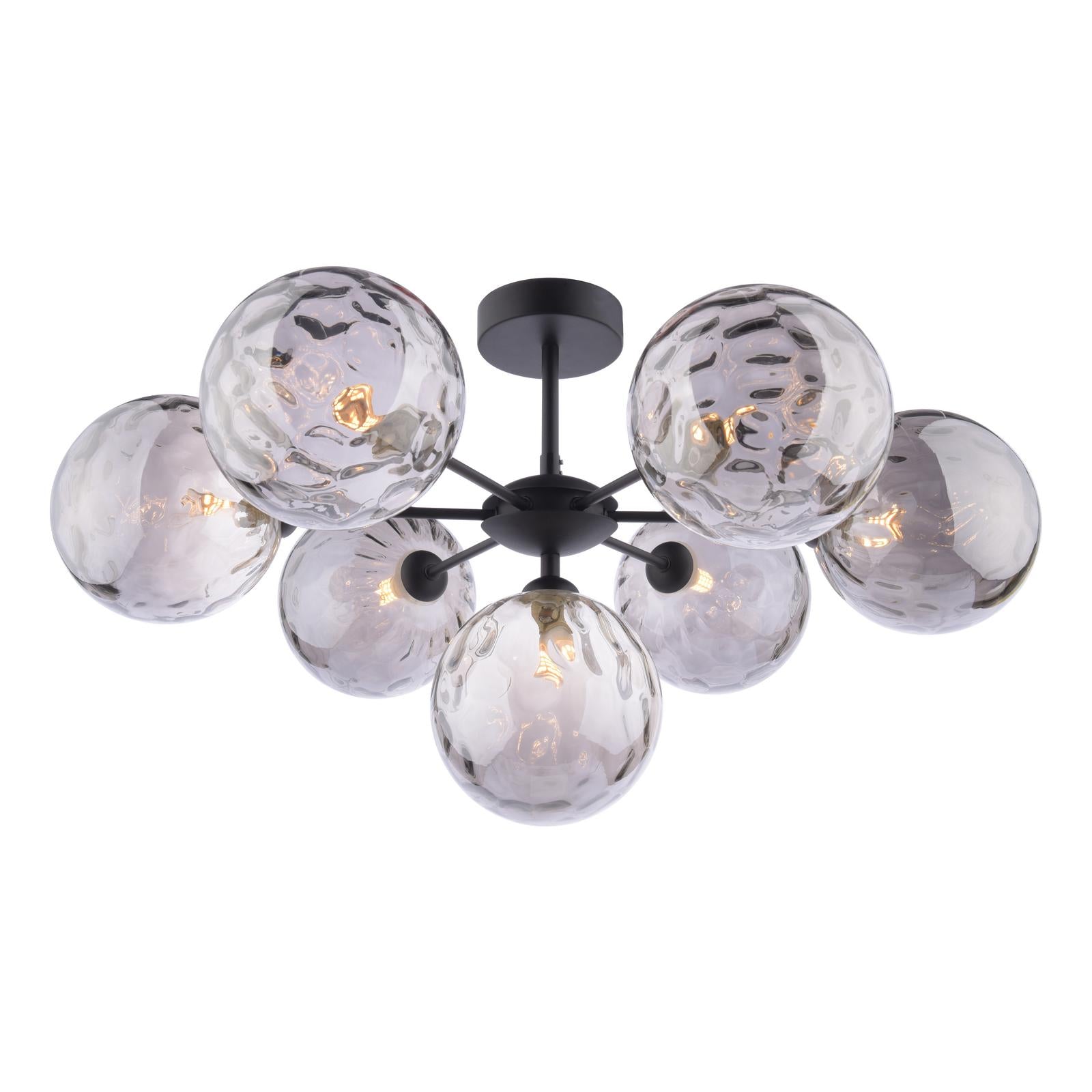 COH3422-10 Cohen 7 Light Pendant Matt Black With Smoked Dimpled Glass
