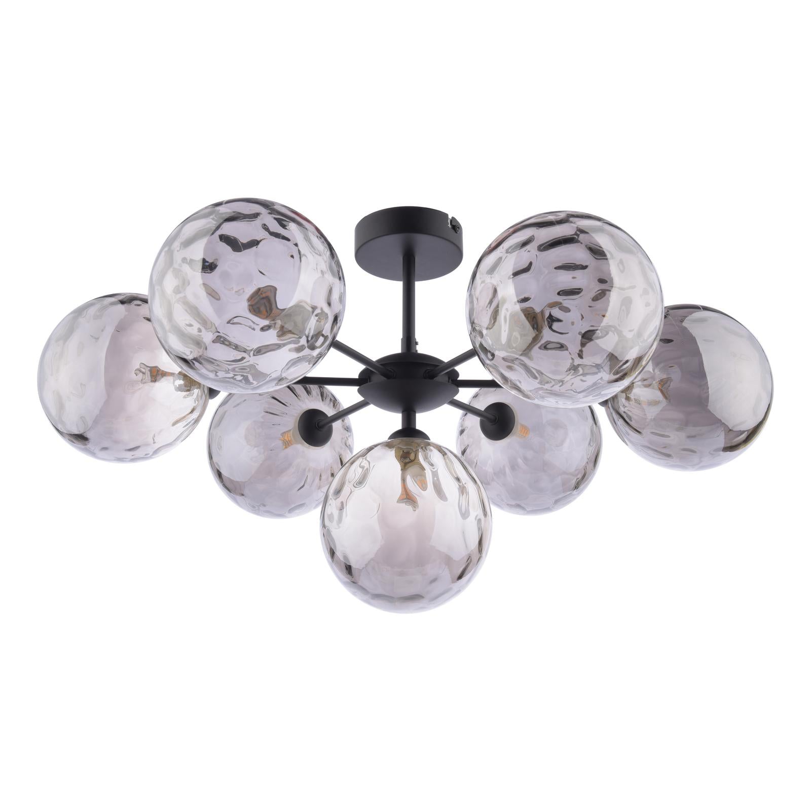 COH3422-10 Cohen 7 Light Pendant Matt Black With Smoked Dimpled Glass