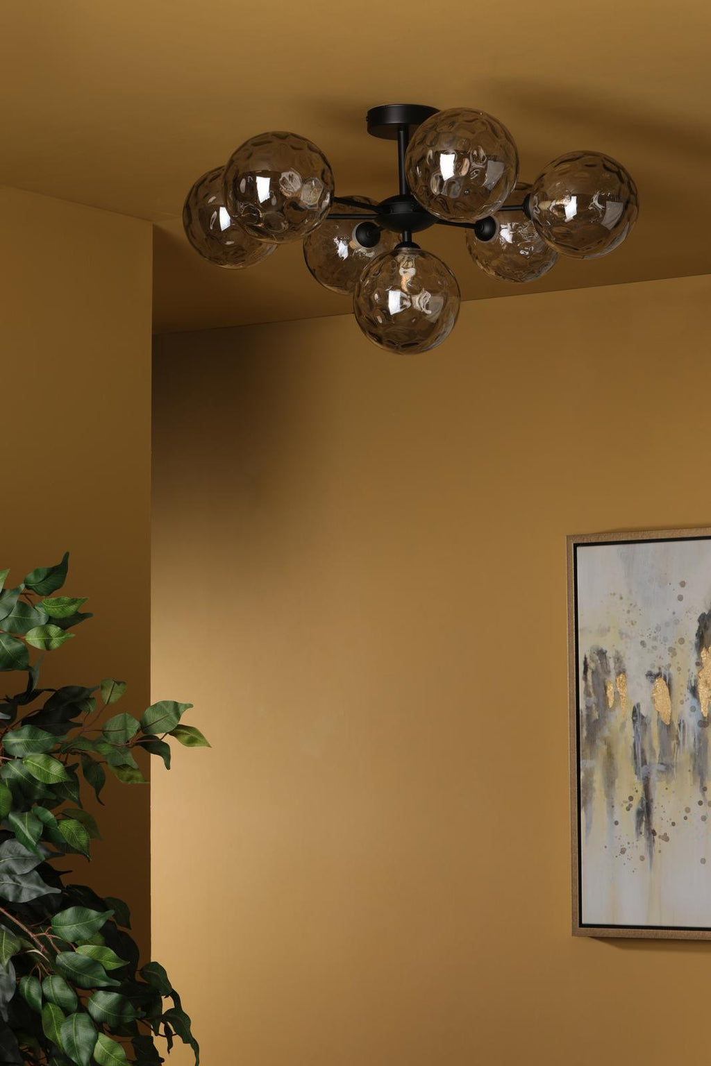 COH3422-10 Cohen 7 Light Pendant Matt Black With Smoked Dimpled Glass