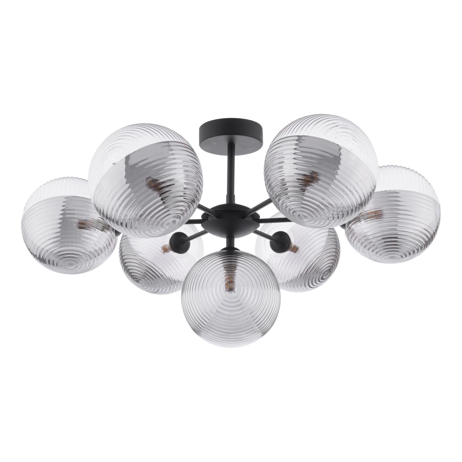 COH3422-19 Cohen 7 Light Pendant Matt Black With Smoked/Clear Ribbed Glass