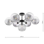 COH3422-19 Cohen 7 Light Pendant Matt Black With Smoked/Clear Ribbed Glass