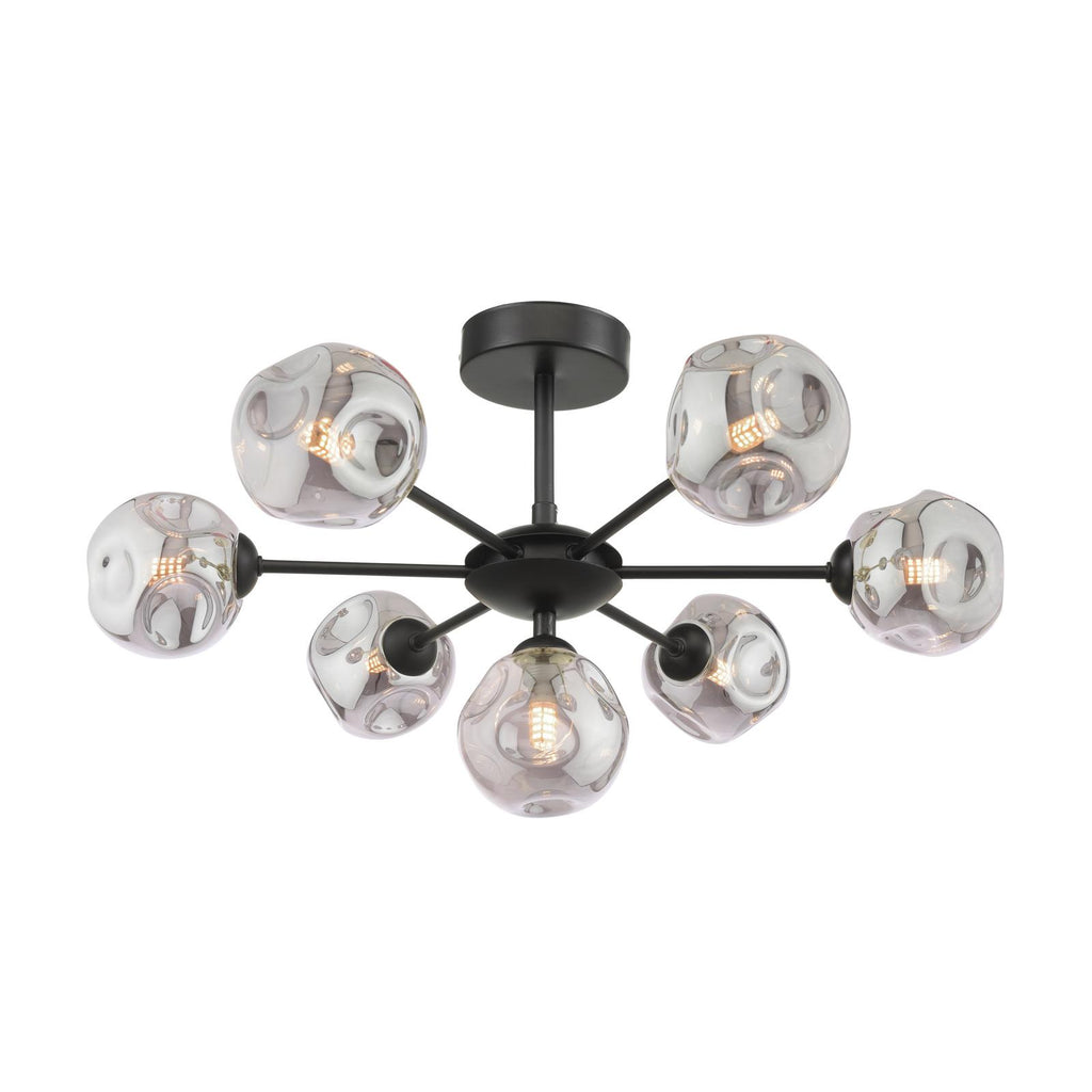 COH3422-28 Cohen 7 Light Pendant Matt Black With Closed Organic Smoked Glass