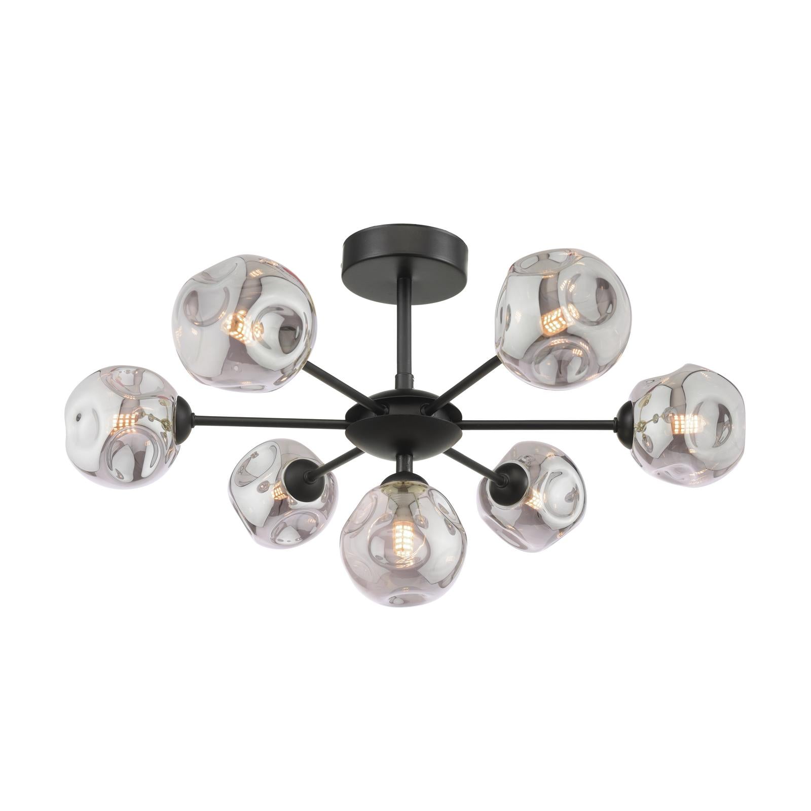 COH3422-28 Cohen 7 Light Pendant Matt Black With Closed Organic Smoked Glass