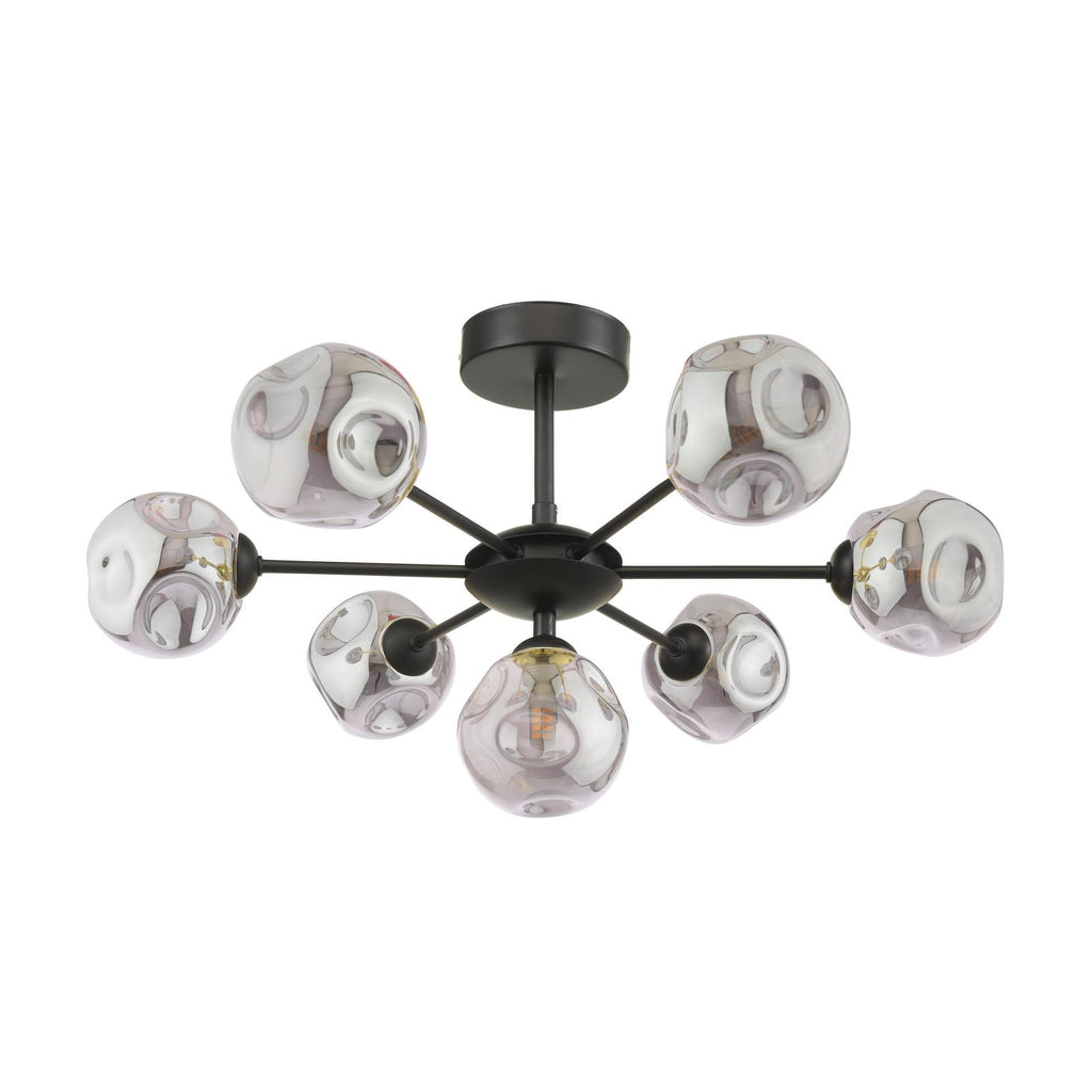COH3422-28 Cohen 7 Light Pendant Matt Black With Closed Organic Smoked Glass
