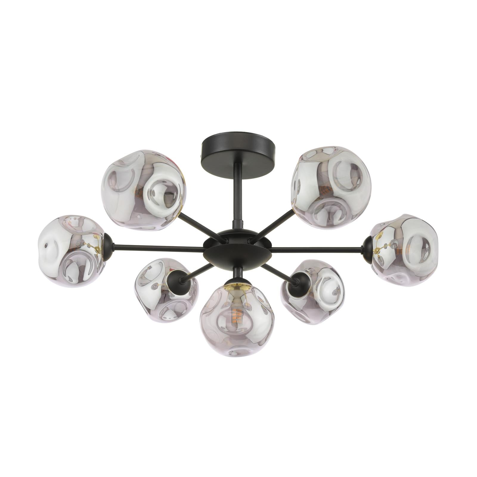 COH3422-28 Cohen 7 Light Pendant Matt Black With Closed Organic Smoked Glass
