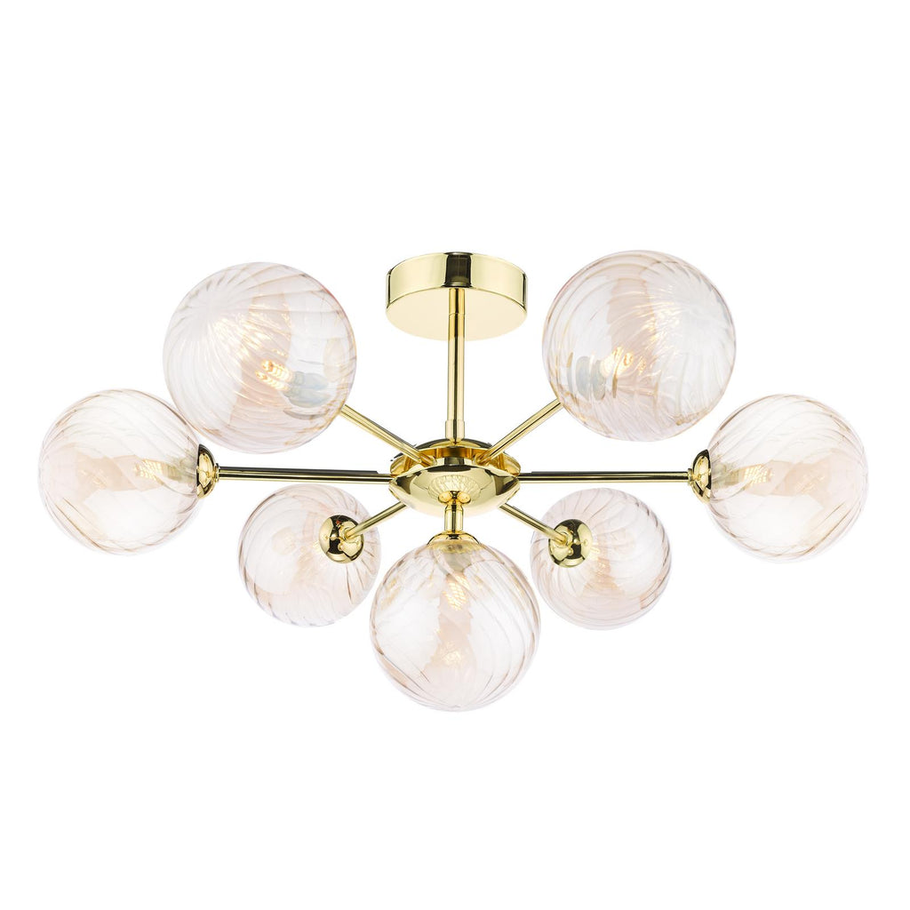 COH3435-26 Cohen 7 Light Semi Flush Polished Gold With Twisted Amber Glass