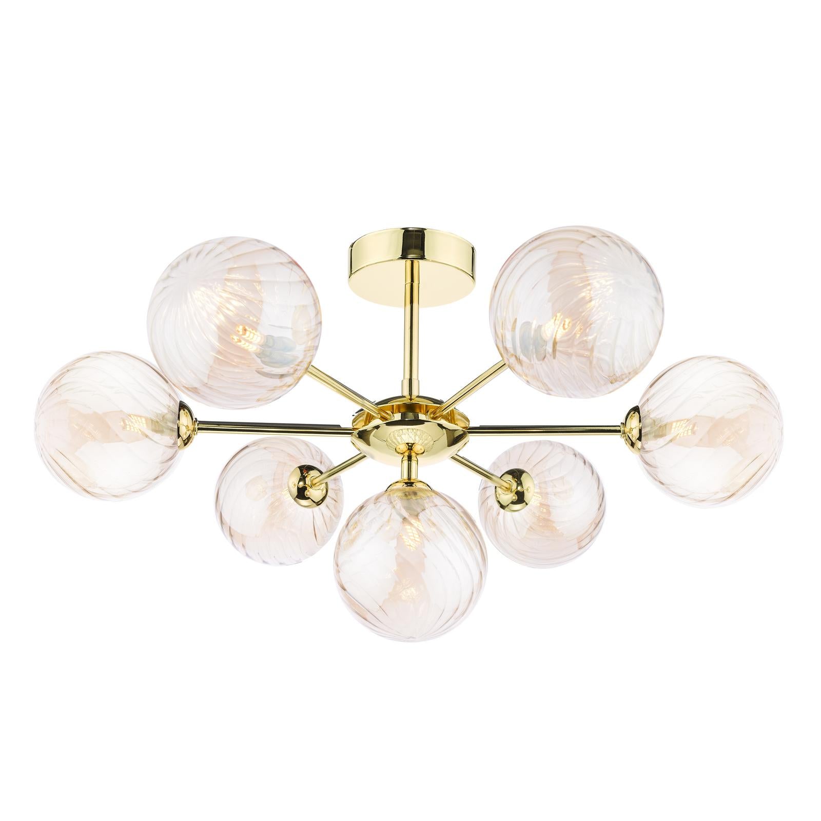 COH3435-26 Cohen 7 Light Semi Flush Polished Gold With Twisted Amber Glass
