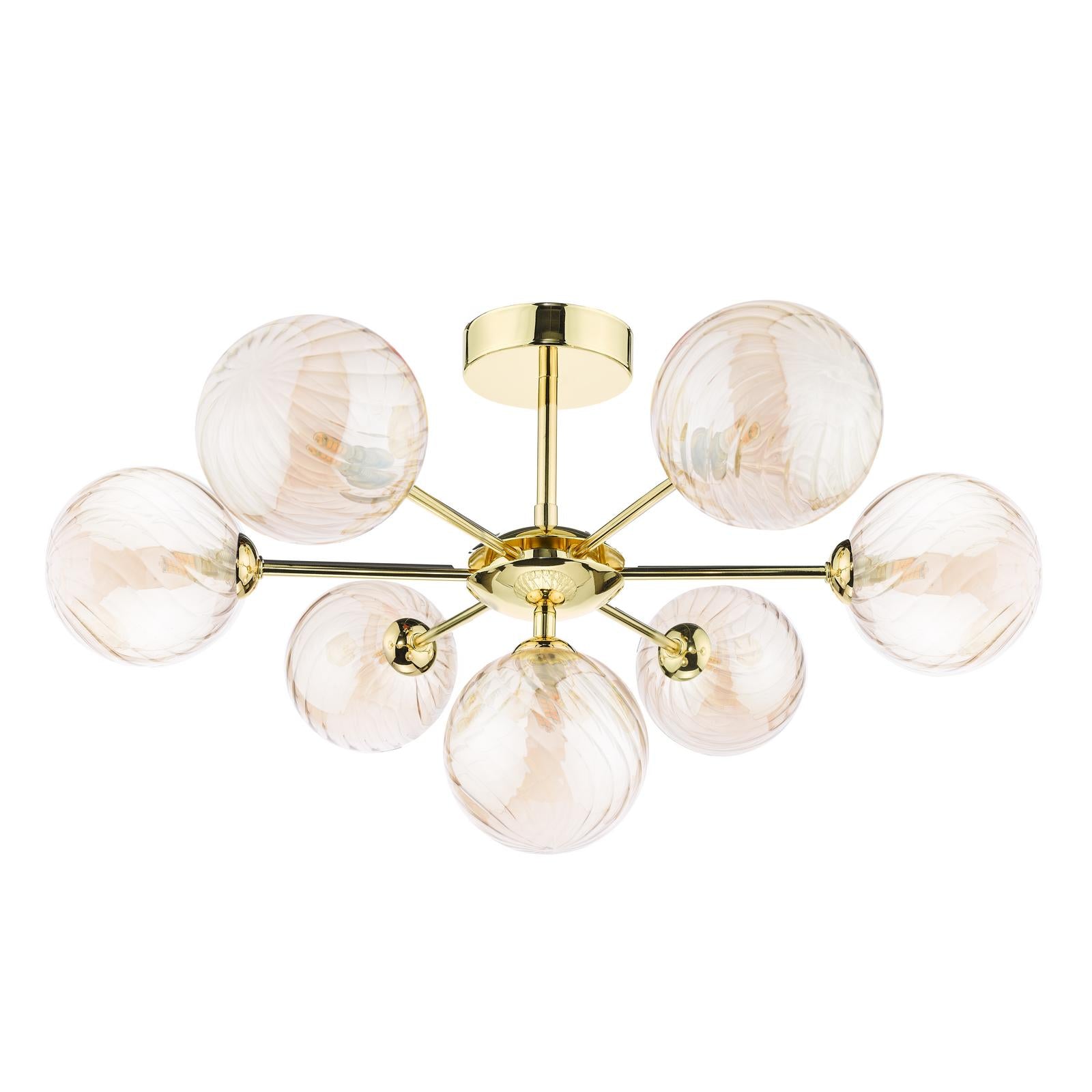 COH3435-26 Cohen 7 Light Semi Flush Polished Gold With Twisted Amber Glass
