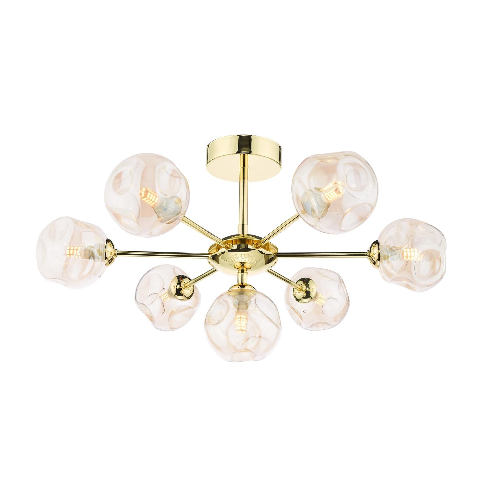 COH3435-27 Cohen 7 Light Semi Flush Polished Gold With Closed Organic Amber  Glass