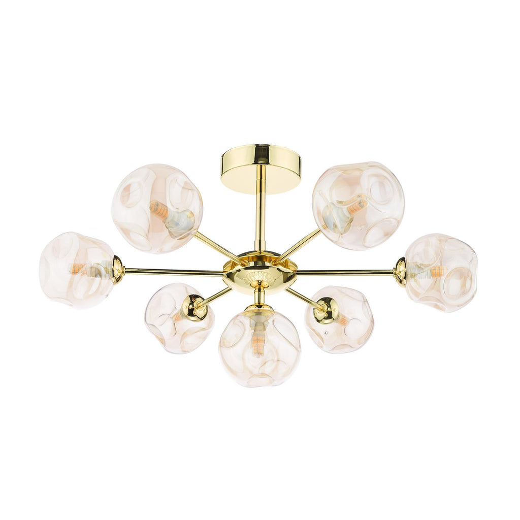 COH3435-27 Cohen 7 Light Semi Flush Polished Gold With Closed Organic Amber  Glass