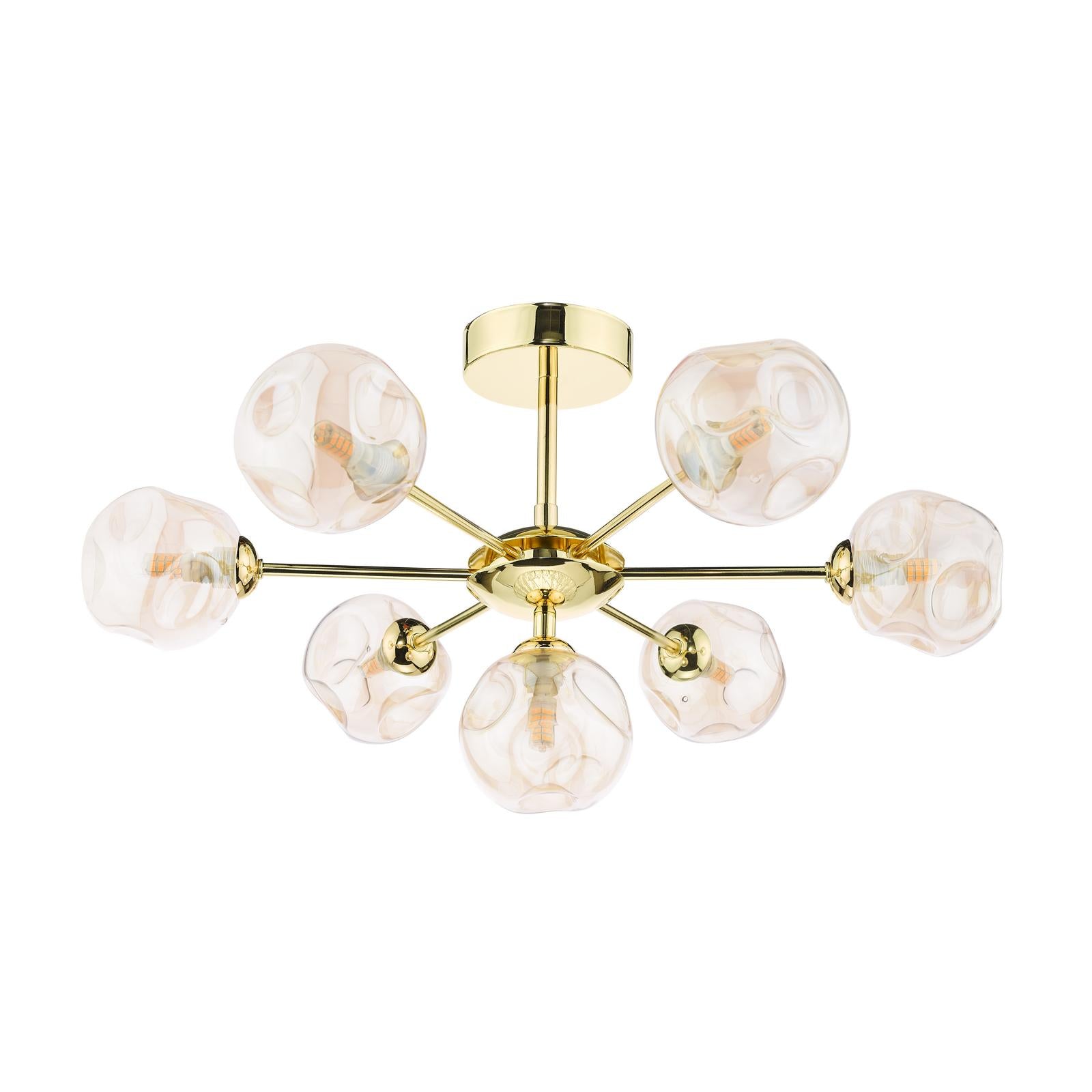 COH3435-27 Cohen 7 Light Semi Flush Polished Gold With Closed Organic Amber  Glass