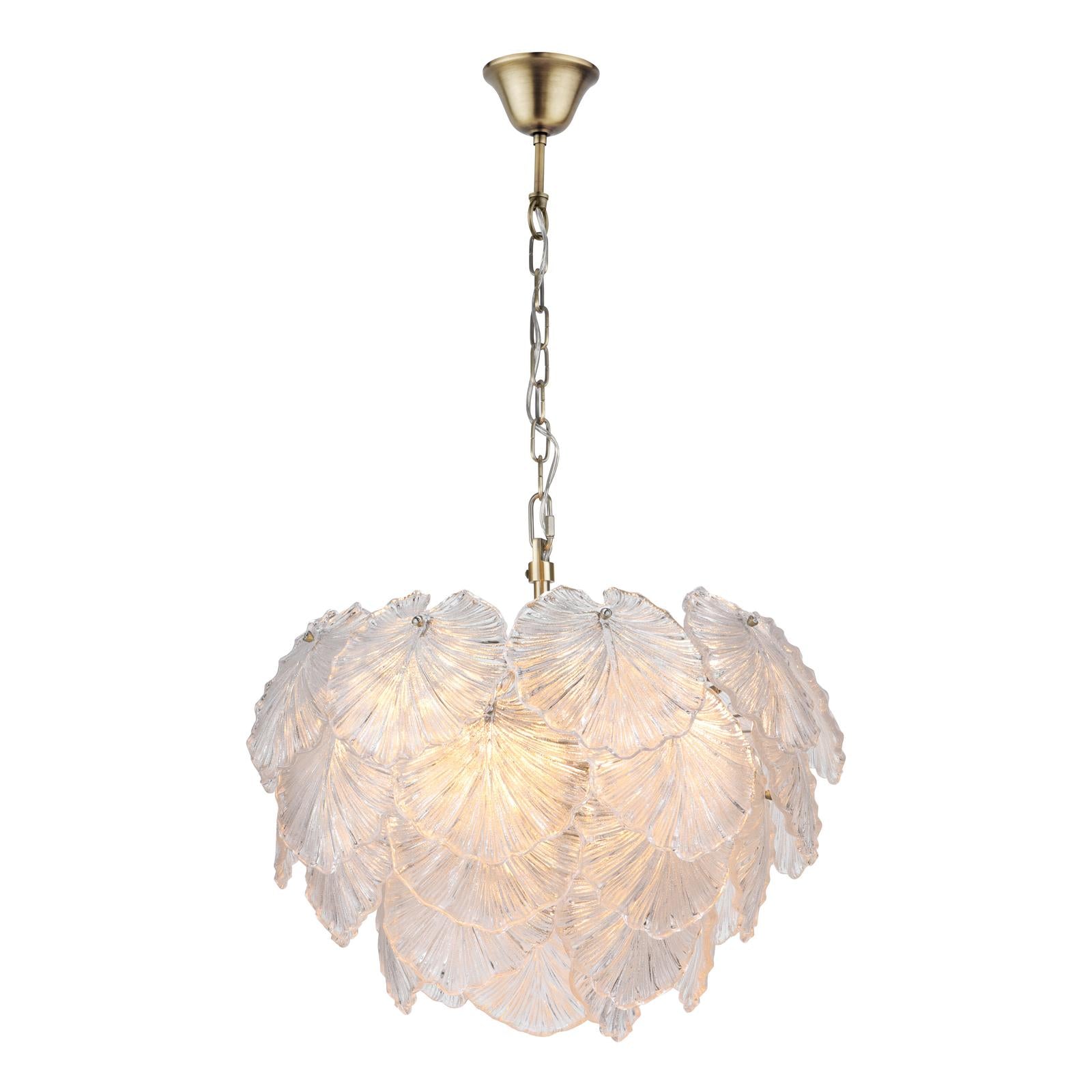 COU2375 Courtney 10 Light Pendant Textured Glass and Antique Brass