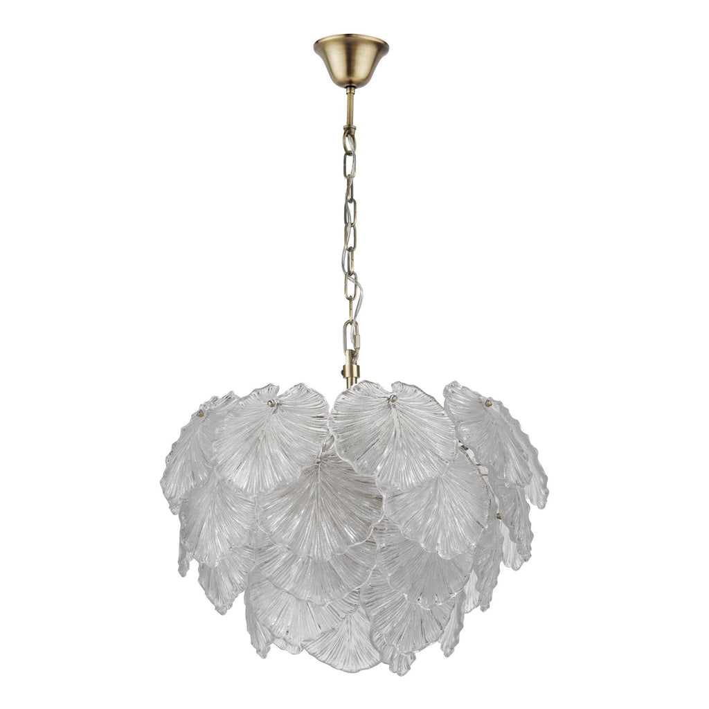 COU2375 Courtney 10 Light Pendant Textured Glass and Antique Brass