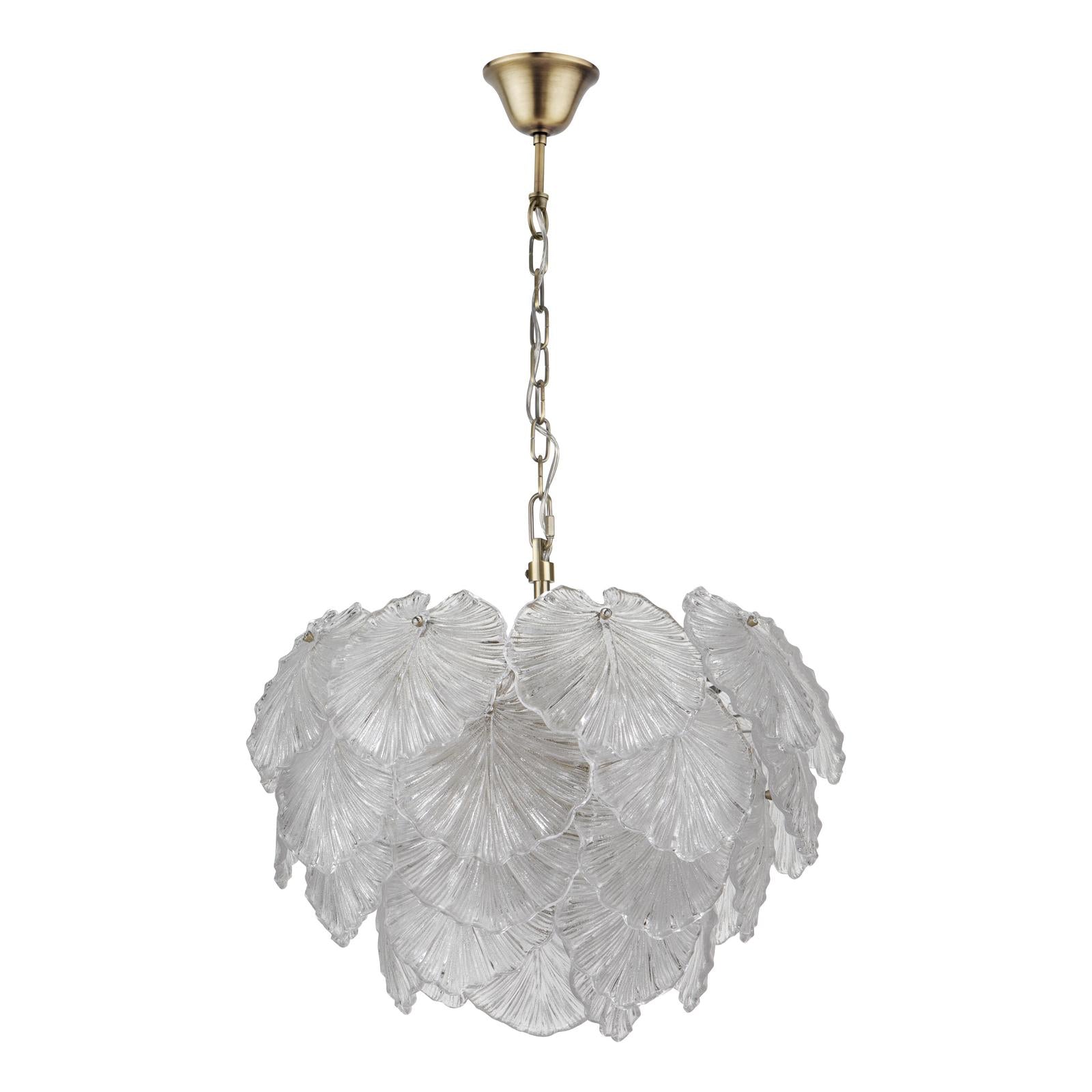 COU2375 Courtney 10 Light Pendant Textured Glass and Antique Brass
