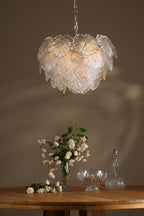 COU2375 Courtney 10 Light Pendant Textured Glass and Antique Brass