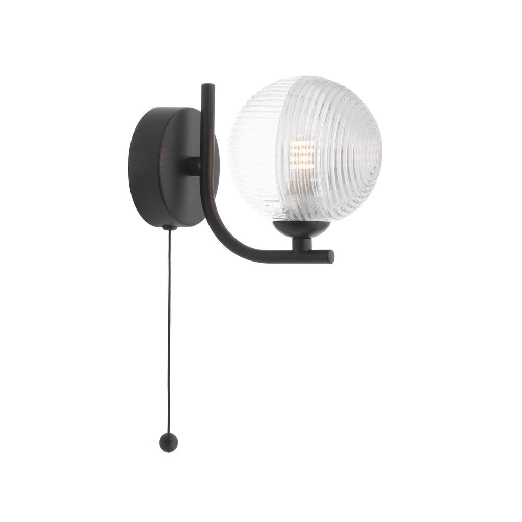 CRA0722-18 Cradle Wall Light Matt Black With Smoked/Clear Ribbed Glass