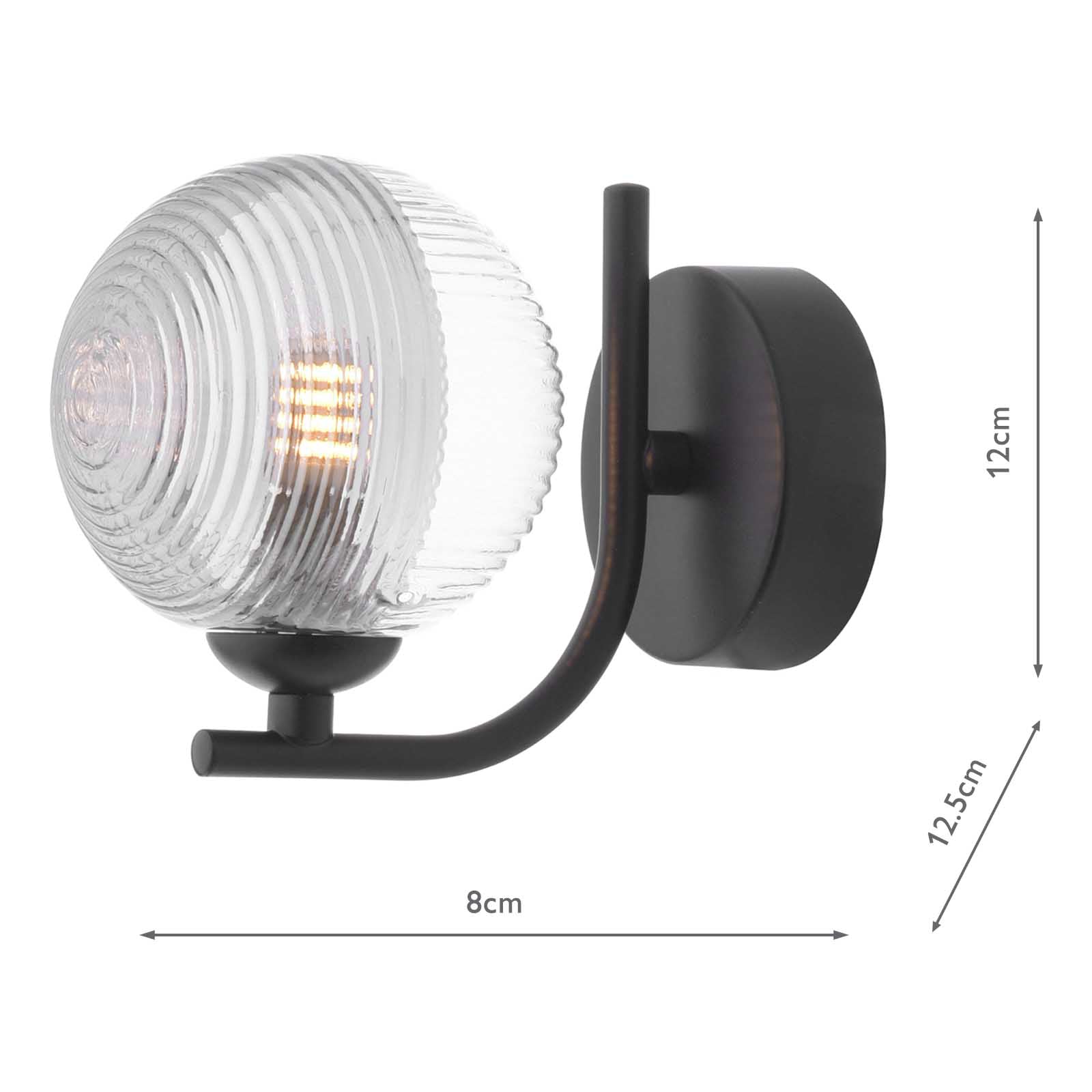CRA0722-18 Cradle Wall Light Matt Black With Smoked/Clear Ribbed Glass