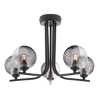 CRA5422-18 Cradle 5 Light Semi Flush Matt Black With Smoked/Clear Ribbed Glass