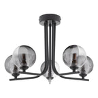 CRA5422-18 Cradle 5 Light Semi Flush Matt Black With Smoked/Clear Ribbed Glass