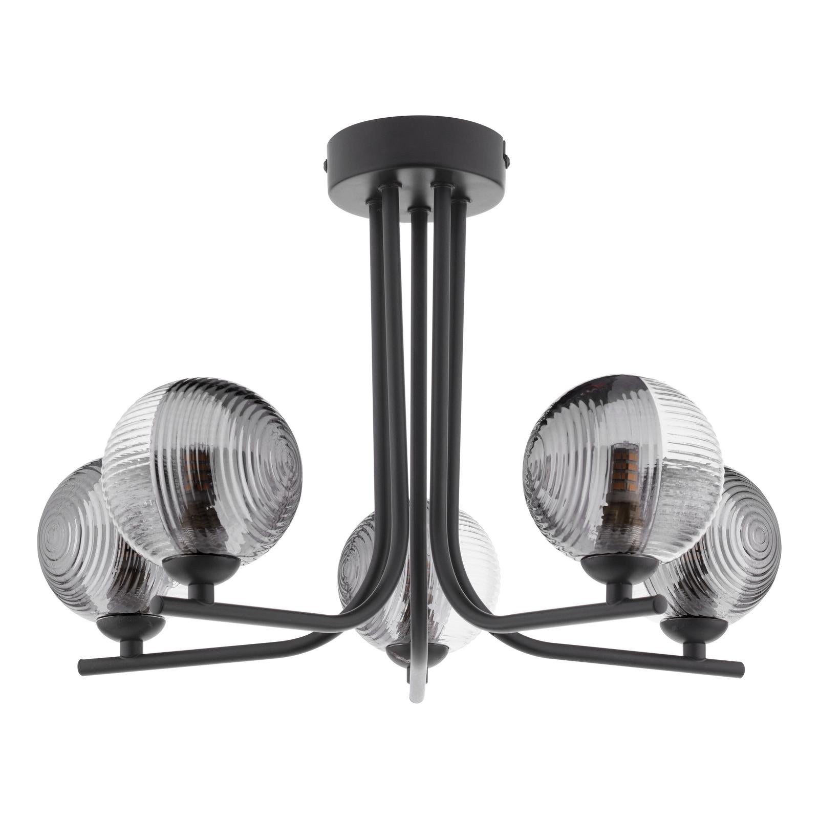 CRA5422-18 Cradle 5 Light Semi Flush Matt Black With Smoked/Clear Ribbed Glass