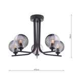 CRA5422-18 Cradle 5 Light Semi Flush Matt Black With Smoked/Clear Ribbed Glass