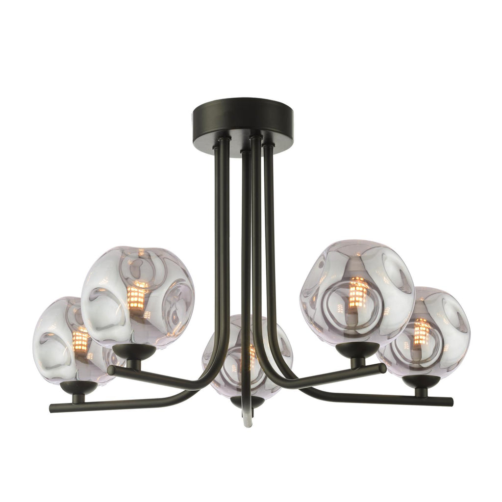 CRA5422-28 Cradle 5 Light Semi Flush Matt Black With Closed Organic Smoked Glass