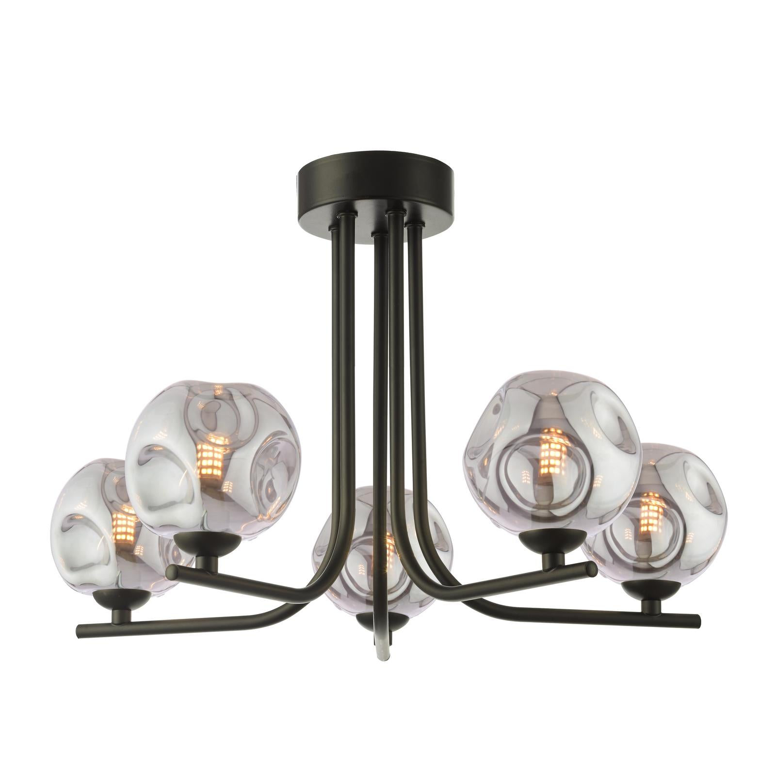 CRA5422-28 Cradle 5 Light Semi Flush Matt Black With Closed Organic Smoked Glass
