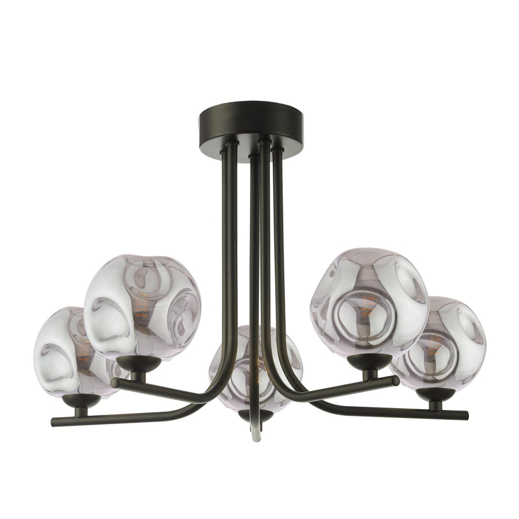 CRA5422-28 Cradle 5 Light Semi Flush Matt Black With Closed Organic Smoked Glass