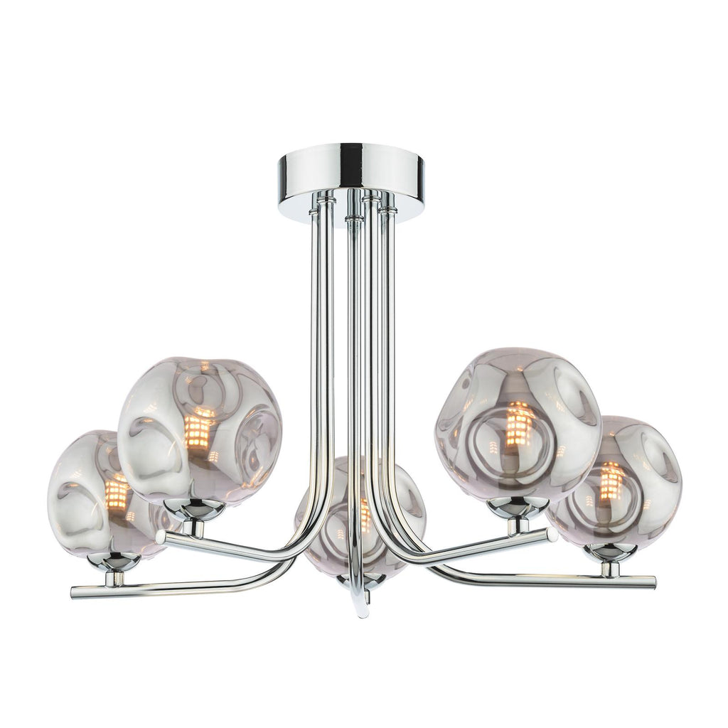 CRA5450-28 Cradle 5 Light Semi Flush Polished Chrome With Closed Organic Smoked Glass