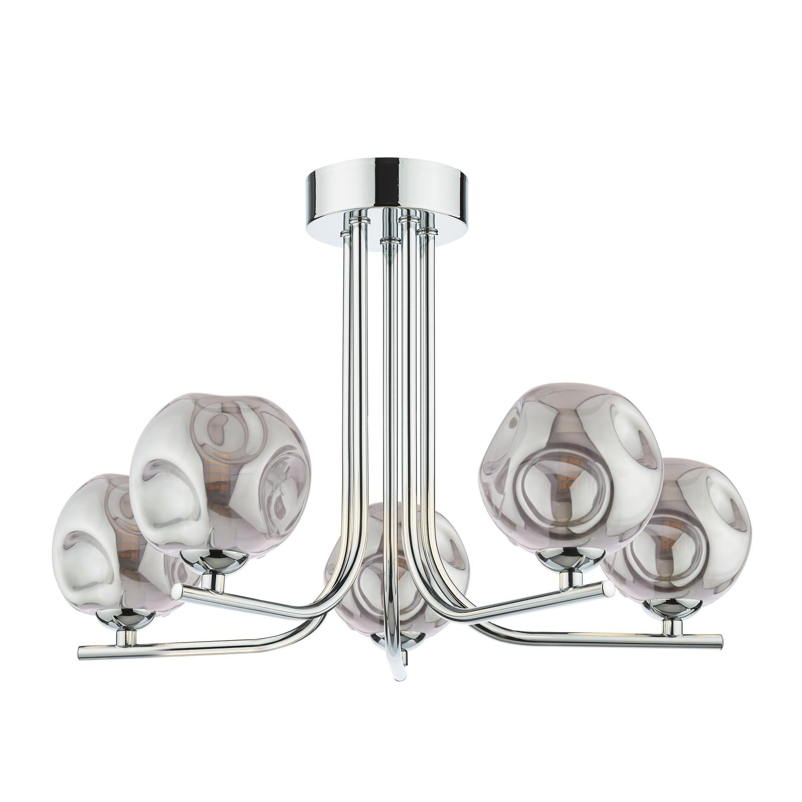 CRA5450-28 Cradle 5 Light Semi Flush Polished Chrome With Closed Organic Smoked Glass
