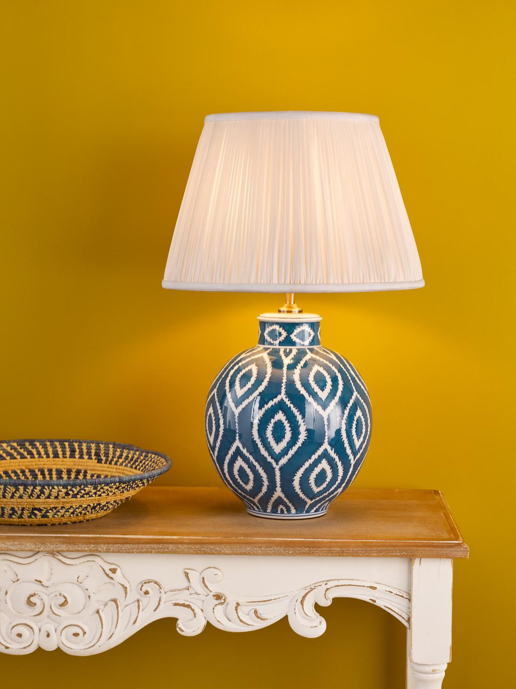 DAK4223-ULY1615 Dakari Table Lamp Blue Ceramic and Antique Brass With Shade
